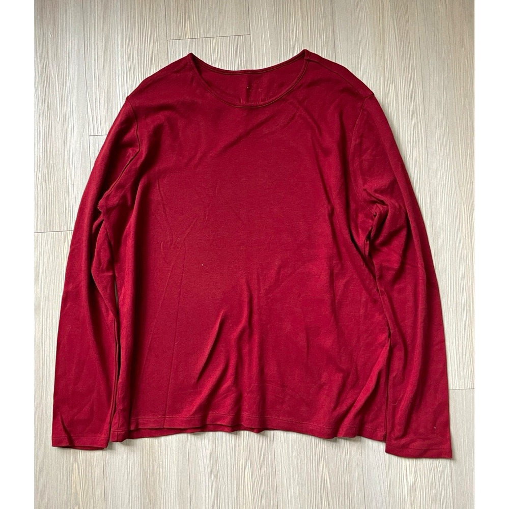 Linden Hill Women's Red Pima Cotton Knit Solid Round Neck Long Sleeve Top Sz XL